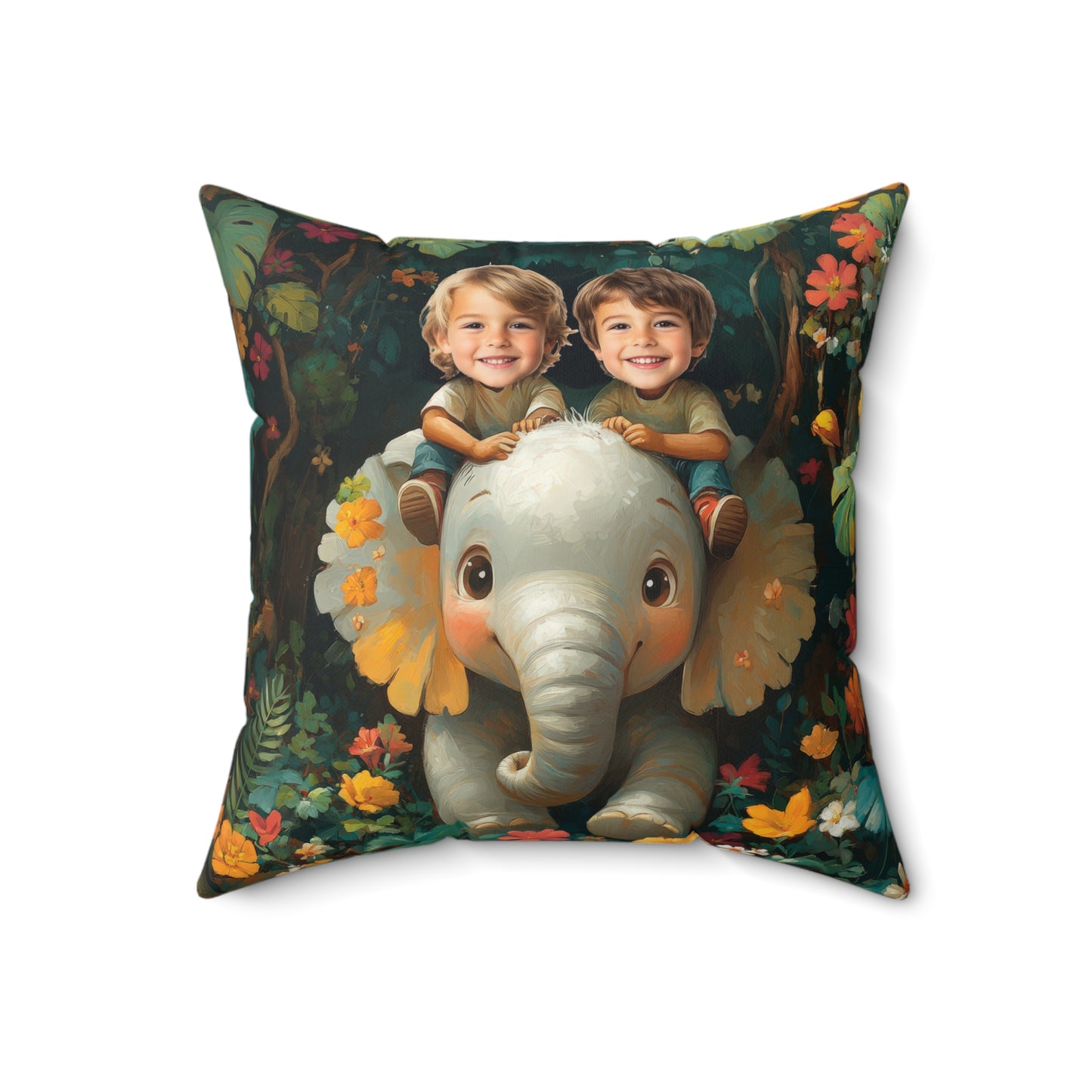 Elephant Ride Square Pillow