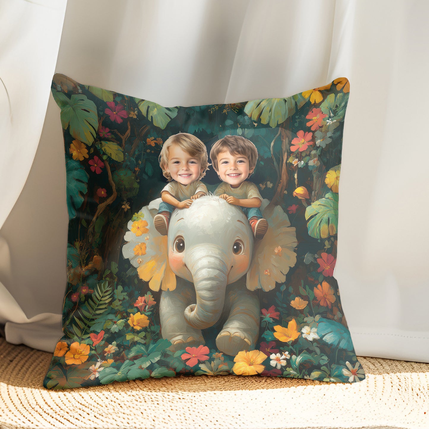 Elephant Ride Square Pillow