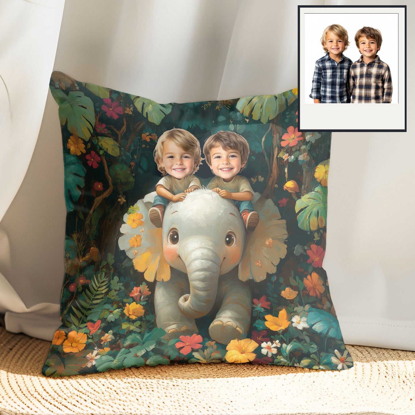 Elephant Ride Square Pillow